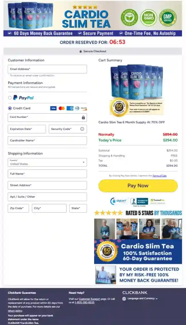 Cardio Slim Tea ordering information